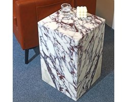Marmeren Bijzettafel 30x30x49,8 cm – Luxe Natuursteen Vierkante Side Table voor Woonkamer & Slaapkamer – Compact Modern Design – Calacatta Viola