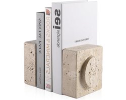 Marmeren Boekensteunen - Boekenhouders Decoratief - Boeken Organiseren - Natuurlijke Travertijn - 12.7x12.7 cm - Beige