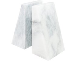 Marmeren Boekensteunen - Boekenhouders Decoratief - Keuken Kantoor - Handgemaakt Uniek Patroon - 15.2H cm - Wit
