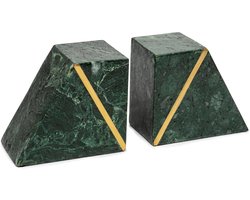Marmeren Boekensteunen - Zware Boekenhouders - Boekenplank Decoratie - Handgemaakt Massief Marmer - 12.7x10.8x6.4 cm - Groen Goud