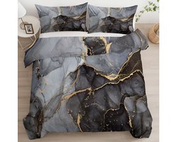 Marmeren Dekbedovertrek 135x200 cm Zwart Grijs - 3-Delige Beddengoedset Microvezel Strijkvrij