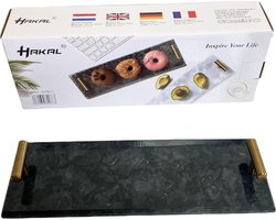 Marmeren dienblad met gouden hendels 40 x 14 cm zwart / wit-zwart
