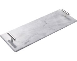 Marmeren dienblad met zilveren hendels 40 x 14 cm
