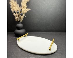 Marmeren dienblad ovaal met gouden handvat