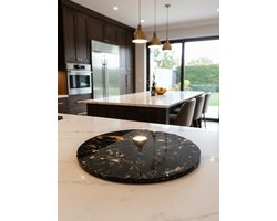 Marmeren Draaiplateau Prestige Noir – 360° Draaibaar Serveerplateau – Luxe Marmer Ø40cm – KitchQouture®