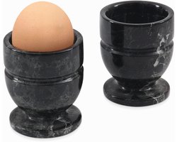 Marmeren Ei Cups Set - Handgemaakte Zwarte Eierdopjes voor Gekookte Eieren