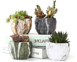 Marmeren keramische bloempot voor vetplanten en cactussen met gat - Moderne stijl, 85 cm, set van 4 - Bonsai plantenbakken idee