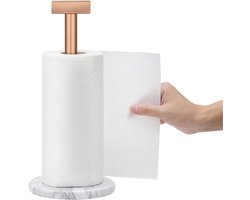 Marmeren keukenrolhouder - Staand - Antislip - 1 stuk - Rosé goud en zwart wit marmer - Staal