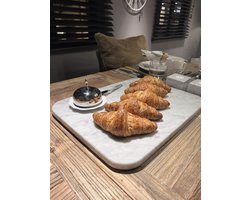 Marmeren Plaat Wit Snijplank Afgerond 45x35cm Keuken Dienblad Chocolade Plank - Marble Serveerplank - Echt Marmer Natuursteen - Op Maat Gesneden - LuxuryQuarry®