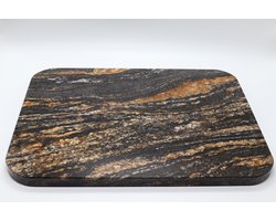 Marmeren Plaat Zwart Goud Snijplank Afgerond 45x35cm Keuken Dienblad Chocolade Plank - Marble Serveerplank - Echt Marmer Natuursteen - Op Maat Gesneden - LuxuryQuarry®