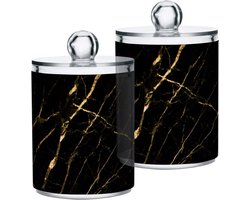 Marmeren Qtip Dispenser - Badkamer Organizer - Opslag Badkamer - Gouden Marmer Textuur - 2 stuks 10oz - Doorzichtig