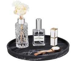 Marmeren ronde opbergschaal 18 cm - Make-up opbergschaal - Sieraden schaal - Mini dressoir organizer - Badkamer accessoires voor parfums, kaarsen en plantjes (Zwart)