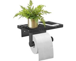 Marmeren toiletpapierhouder met planchet, toiletpapierhouder schroef voor wandmontage, aluminium papieren handdoekhouder met opbergruimte, voor badkamer toilet zonder boren hygiëne zwarte rolhouder