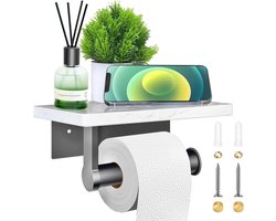Marmeren toiletpapierhouder met plank - decoratief zwart - modern design - muurbevestiging