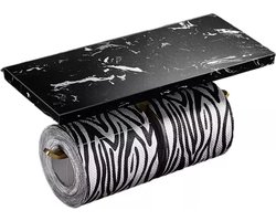 Marmeren toiletrolhouder met telefoonplankje - Toiletrolhouder voor 2 rollen wc papier - inclusief montage materiaal - Zwart & Goud