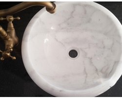 Marmeren Wasbak - Rond - 42x15cm - Grijs Wit