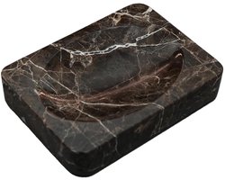 Marmeren zeepschaal - natuurlijk marmer - 1 stuk - donkerbruin - 12x8x2 cm