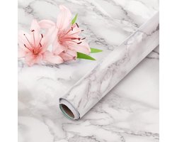 Marmerfolie zelfklevend, marmeren meubelfolie zelfklevende folie 40 x 500 cm, waterdicht doe-het-zelf vinyl decoratieve folie deur vensterbank keukenkast kaptafel behang, meubelrenovatie