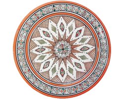 Marokkaanse Aardewerk Schaal – Fruitschaal & Wanddecoratie – Authentiek Marokkaans Keramiek – Decoratieve Kom – Handgemaakt & Handbeschilderd – Ø35 cm – Oranje