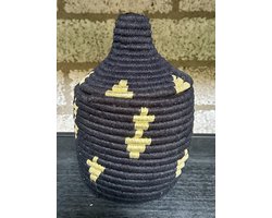Marokkaanse Berber mand - S - 011 - zwart+goud - hoogte 23 cm x dia 15 cm - vintage manden - handgemaakt - wollen manden