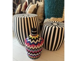 Marokkaanse Berber XL mand - 010 - multi color - hoogte 45 cm x dia 25 cm - vintage manden - handgemaakt - wollen manden