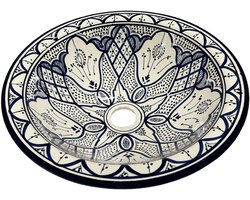 Marokkaanse Handgemaakte Aardewerk Waskom - Ø 40 cm - Blauw-Wit Traditioneel Design