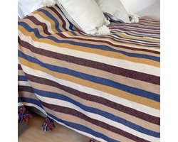 Marokkaanse handgemaakte Sprei / Plaid - 100 % Katoen - POM POM - Kleurrijk patroon - Stevig & Zacht - XL- 180 x 280 cm - Slaap -en Woonkamer - 1 st
