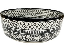 Marokkaanse Handgeschilderde Wastafel Zwart-Wit – Keramische Opbouw Waskom Ø 35 cm – Oosters Design