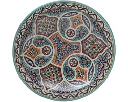 Marokkaanse keramische schaal – Handgeschilderde fruitschaal en decoratieschaal uit Fès – Meerkleurig – Ø 35 cm