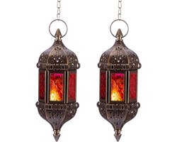 Marokkaanse Lantaarn voor Theelichten - 2 Delige Set van Metaal en Glas - Decoratieve Lamp voor Woonkamer, Balkon en Tuin - Perfect voor Feestdagen en Speciale Gelegenheden
