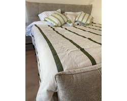 Marokkaanse plaid - Wit met groene strepen - Stevig & Zacht - XL- 180 x 300 cm - Slaap -en Woonkamer - 1 st