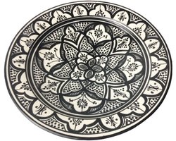 Marokkaanse Schaal – Handgemaakt & Handbeschilderd – Decoratief Bord, Fruitschaal & Saladeschaal – Traditioneel Keramiek – Uniek Marokkaans Design – Ø34 cm – Zwart Wit