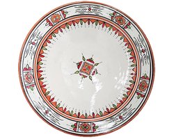 Marokkaanse Schaal - Handgemaakte Aardewerk Kom - Beschilderde Serveerschaal - Fruitschaal & Wanddecoratie - Oosterse Keramiek - Ø35 cm - Multicolor
