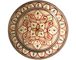 Marokkaanse Schaal - Handgemaakte Beschilderde Serveerschaal - Geglazuurde Fruitschaal - Authentiek Keramiek - Oosterse Decoratieschaal- Ø35 cm - Multicolor