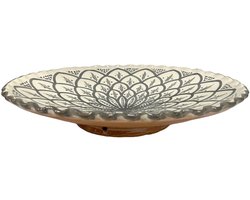Marokkaanse Schaal – Handgemaakte Serveerschaal – Traditionele Marokkaanse Decoratieschaal – Oosterse Fruitschaal – Geribbelde Rand – Ø35 cm – Grijs