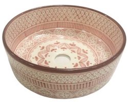 Marokkaanse Waskom – Opbouw Wastafel Fes – Badkamerkom – Authentiek en Handbeschilderd – Uniek Marokkaans Design – Handgemaakt – Rond – Keramiek – Ø35 x 11.5 cm – Crème / Aardetinten