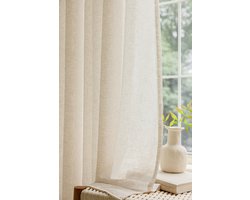Maroyathome BIBIANA Vitrage Gordijn - Kant-en-Klaar met Plooiband - Beige - 300x250 cm - Transparant Inbetween Glasgordijn - Incl. Loodveter en Embrasse - 1 Stuk