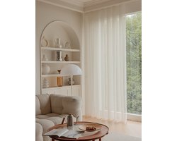 Maroyathome BIBIANA Vitrage Gordijn - Kant-en-Klaar met Plooiband - Creme - 300x260 cm - Transparant Inbetween Glasgordijn - Incl. Loodveter en Embrasse - 1 Stuk