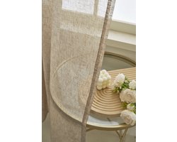 Maroyathome BIBIANA Vitrage Gordijn - Kant-en-Klaar met Plooiband - Licht Taupe - 300x250 cm - Transparant Inbetween Glasgordijn - Incl. Loodveter en Embrasse - 1 Stuk
