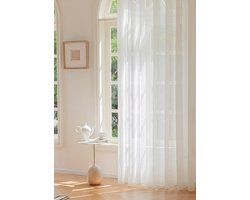 Maroyathome BIBIANA Vitrage Gordijn - Kant-en-Klaar met Plooiband - Off White - 300x180 cm - Transparant Inbetween Glasgordijn - Incl. Loodveter en Embrasse - 1 Stuk