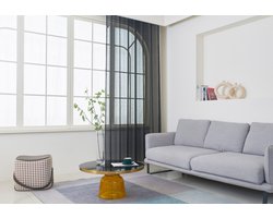 Maroyathome BIBIANA Vitrage Gordijn - Kant-en-Klaar met Plooiband - Zwart - 200x250 cm - Transparant Inbetween Glasgordijn - Incl. Loodveter en Embrasse - 1 Stuk