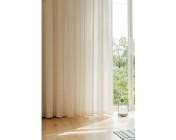 Maroyathome - Bibiana - Vitrage kant en klaar - met plooiband - Beige - 150 x 250 cm - met loodveter - met schelphaken en embrasse - 150 cm breed - 250 cm lengte - 1 stuks