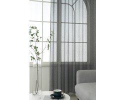 Maroyathome Bibiana - Vitrage - Kant en klaar - Plooiband - Loodveter - Schelphaken - Embrasse - DONKER GRIJS - 200 x 250 cm - 200 cm breed - 250 cm lengte - 1 stuks
