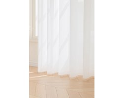 Maroyathome Bibiana - Vitrage - Kant en klaar - Plooiband - Loodveter - Schelphaken - Embrasse - HELDER WIT - 300 x 180 cm - 300 cm breed - 180 cm lengte - 1 stuks
