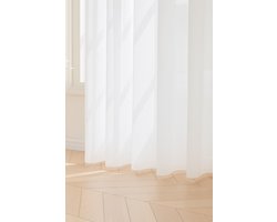 Maroyathome Bibiana - Vitrage - Kant en klaar - Plooiband - Loodveter - Schelphaken - Embrasse - HELDER WIT - 300 x 260 cm - 300 cm breed - 260 cm lengte - 1 stuks