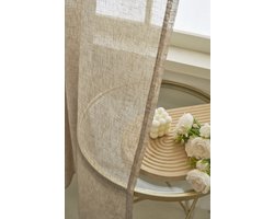 Maroyathome Bibiana - Vitrage - Kant en klaar - Plooiband - Loodveter - Schelphaken - Embrasse - LICHT TAUPE - 200 x 180 cm - 200 cm breed - 180 cm lengte - 1 stuks
