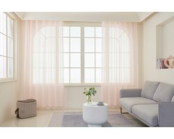 Maroyathome Bibiana - Vitrage - Kant en klaar - Plooiband - Loodveter - Schelphaken - Embrasse - ROZE - 200 x 180 cm - 200 cm breed - 180 cm lengte - 1 stuks