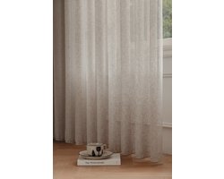 Maroyathome Bibiana - Vitrage - Kant en klaar - Plooiband - Loodveter - Schelphaken - Embrasse - ZANDSTEEN TAUPE - 200 x 250 cm - 200 cm breed - 250 cm lengte - 1 stuks