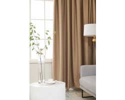 Maroyathome LEMONI - Gordijn - Verduisterend - met Plooiband - kant en klaar - 150 x 260 cm - 150 cm breedte en 260 cm lengte - Licht Taupe - 1 Stuk
