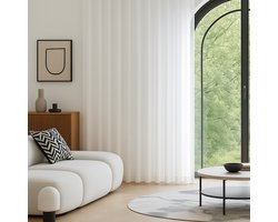 Maroyathome - OLIVIA - Vitrage kant en klaar met haakjes - met plooiband - Helder Wit - Linnen look - 150 x 250 cm - 150 cm breed en 250 cm hoog/lang - inclusief hanglood , schelphaken en embrasse